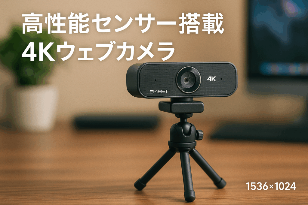 EMEET S600 4K WEBカメラ 三脚＆ボールジョイント付き UHD ウェブカメラ 800万画素 1080p 60fps 高性能センサー搭載 73°視野角 PDAFオートフォーカス 2つのノイズキャンセリングマイク内蔵 自動光補正 ライブ配信 ゲーム実況 ビデオ会議用 対応 Youtube, Skype, Facebook, zoom など対応