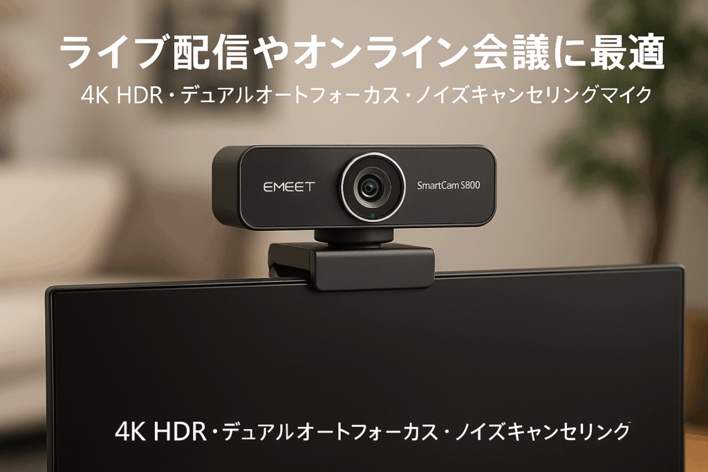 EMEET SmartCam S800 - webカメラ 4K Sony 1/2''センサー 配信用カメラ HDR対応 PDAF&TOFデュアルオートフォーカス 1080P@60fps 2つのノイズキャンセリングマイク付きウェブカメラ 40°~73°視野角 ライブストリーミングやオンラインミーティングに最適