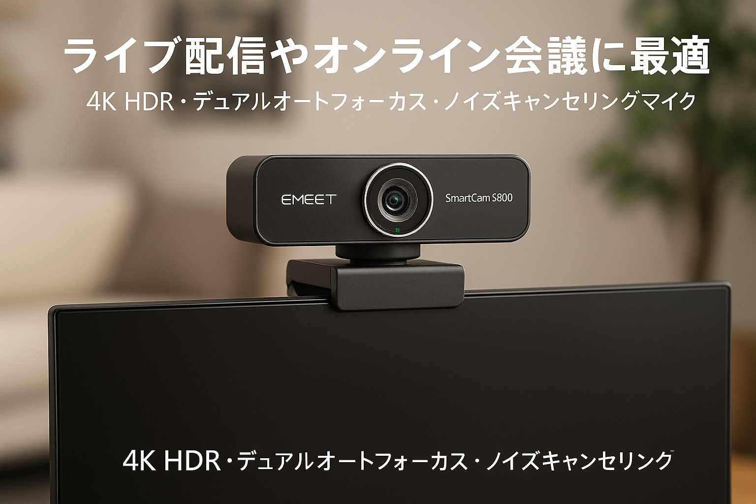 EMEET SmartCam S800 - webカメラ 4K Sony 1/2''センサー 配信用カメラ HDR対応 PDAF&TOFデュアルオートフォーカス 1080P@60fps ２つのノイズキャンセリングマイク付きウェブカメラ 40°～73°視野角 ライブストリーミングやオンラインミーティングに最適
