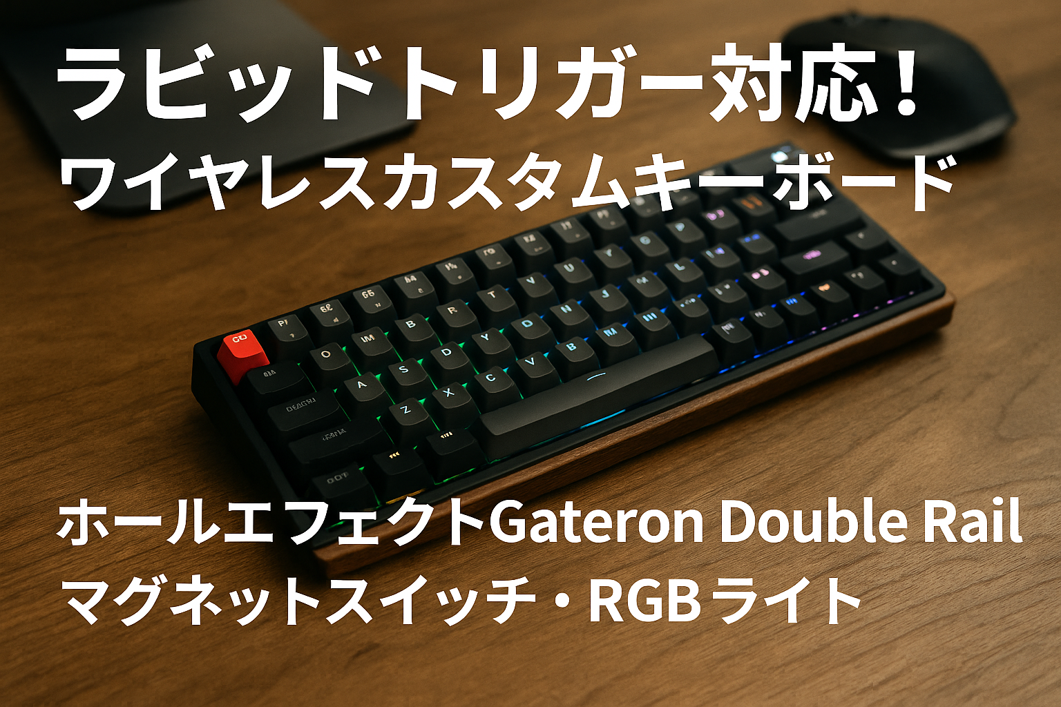 Keychron K2 HE ラピッドトリガー ワイヤレス カスタムキーボード、ホールエフェクトGateronダブルレール・マグネットスイッチ、2.4GHz・Bluetooth無線対応、QMKプログラム可能、アルミ+ウッドフレーム、USレイアウト、RGBライト、Mac Windows Linux対応 (ブラック)