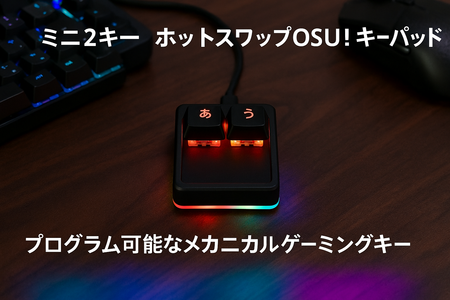 ミニ2キーOSU！ キーパッドホットスワップメカニカルゲーミングキーボードマクロプログラマブルポータブルワイヤード片手キーボード、RGB LEDバックライトとUSB-Cインターフェース（チェリーレッドスイッチ）付き。