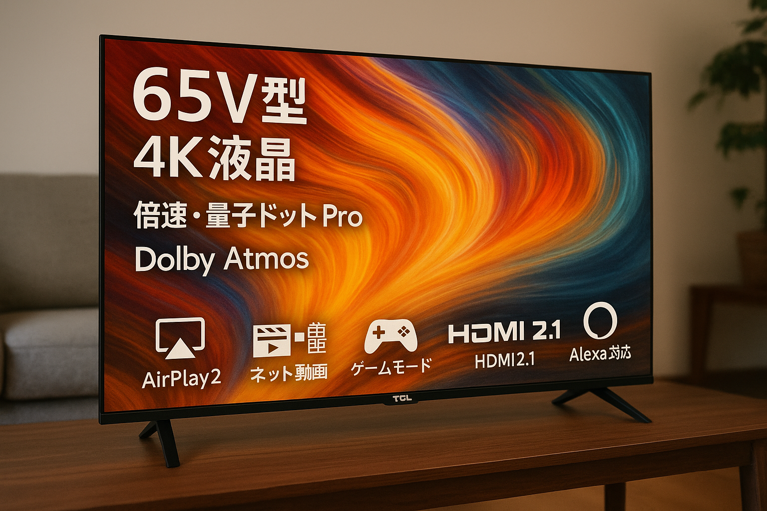 TCL 65V型 4K液晶 倍速 テレビ 量子ドットPro 65T8B Google TV AirPlay2 ネット動画対応 Dolby Atoms ゲームモード HDMI2.1対応 4Kチューナー内蔵 Alexa対応 2024年モデル