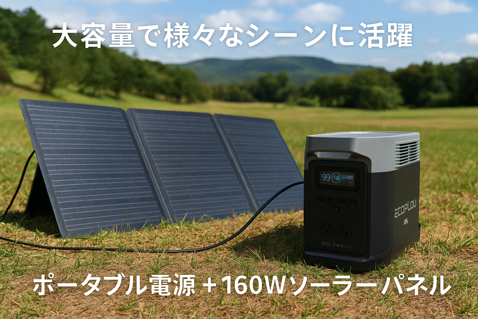 EcoFlow ポータブル電源 DELTA 2 Max + 160W ソーラーパネル 2点セット エコフロー 太陽光発電 大容量 リン酸鉄リチウム 2000W定格出力 (瞬間最大2400W) 15出力ポート搭載 ソーラー充電 高変換効率 防水防塵 直列並列可 設置簡単 角度調整可 折りたたみ式 キャンプ・車中泊・アウトドア・防災・停電対策に最適