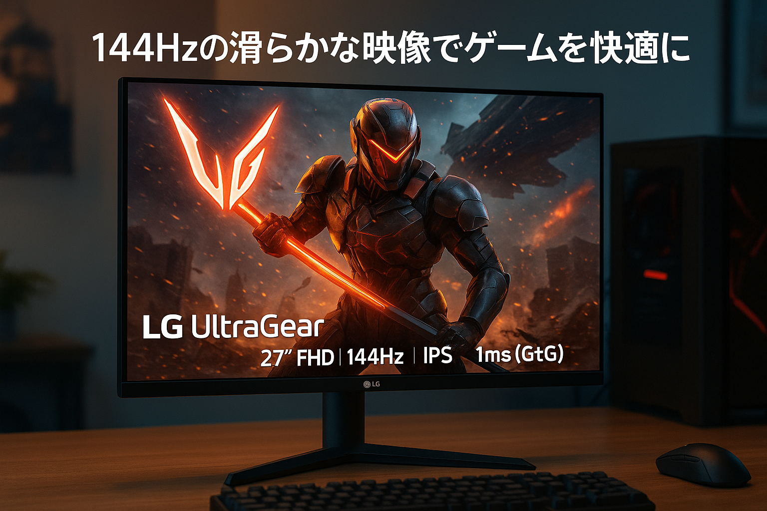 LG ゲーミングモニター UltraGear 27GN65R-B 27インチ/フルHD/IPS/144Hz/1ms(GTG)/G-SYNC Compatible,FreeSync Premium/HDR/HDMI,DisplayPort/ピボット,高さ調節/3年安心・無輝点保証