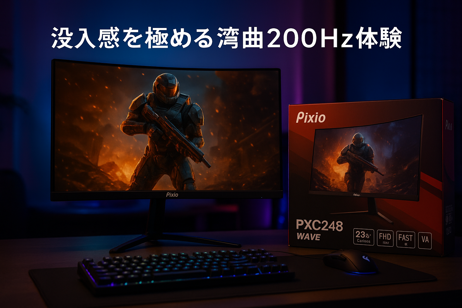 Pixio PXC248 Wave ゲーミングモニター 湾曲 200Hz 23.6インチ 24インチ FHD Fast VA ピクシオ