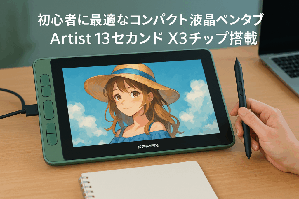 XPPen 液タブ Artist 13セカンド X3チップ搭載ペン 液晶タブレット 4色選択可 初心者 Android Windows MacOS対応 イラスト 写真加工 テレワーク オンライン授業 お絵描きソフトウェア付き グリーン