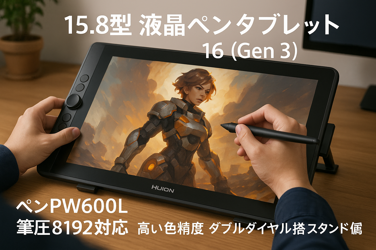 HUION 液タブ 液晶タブレット Kamvas 16（Gen 3） 15.8型 Pentech 4.0テクノロジーへのアップグレードのペンPW600L 16384レベルの筆圧検知に対応 Delta E