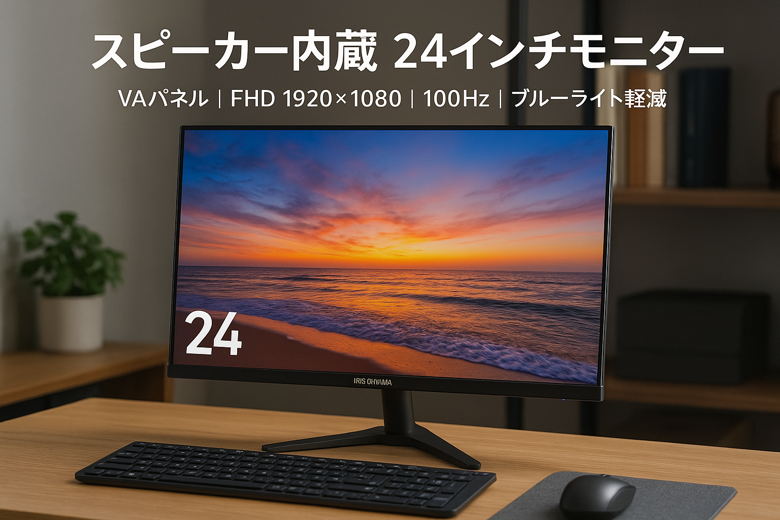 アイリスオーヤマ モニター 24インチ スピーカー内蔵 VAパネル HDMI VGA 角度調整可能 FHD 1920x1080 100Hz 14ms ブルーライト軽減 フレームレス VESA対応 DT-GF233R-B