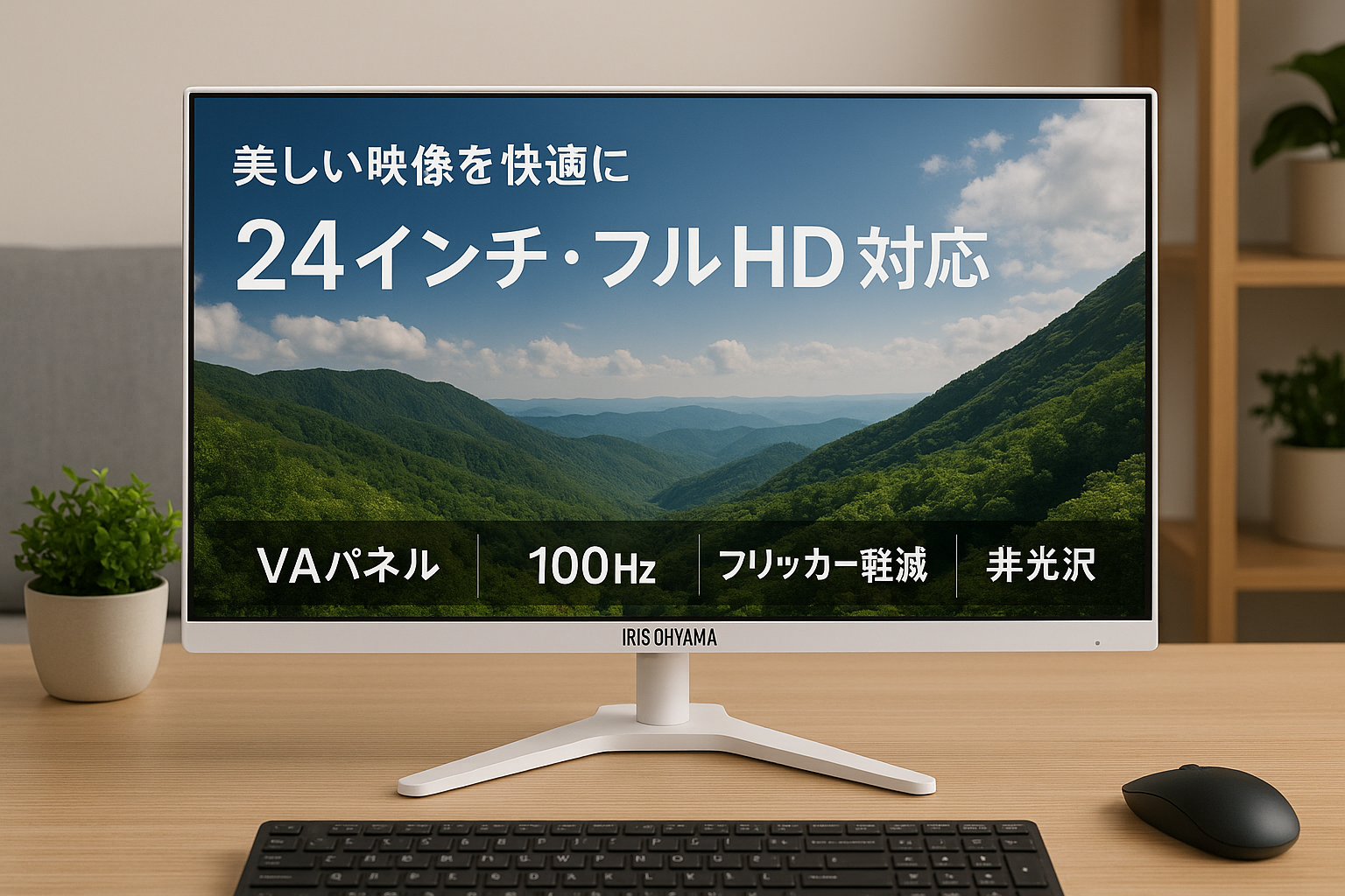 アイリスオーヤマ モニター 24インチ Full HD(1920×1080) VAパネル スピーカー内蔵 100Hz フリッカー軽減 非光沢タイプ ディスプレイ HDMI ホワイト DT-IF235S-W