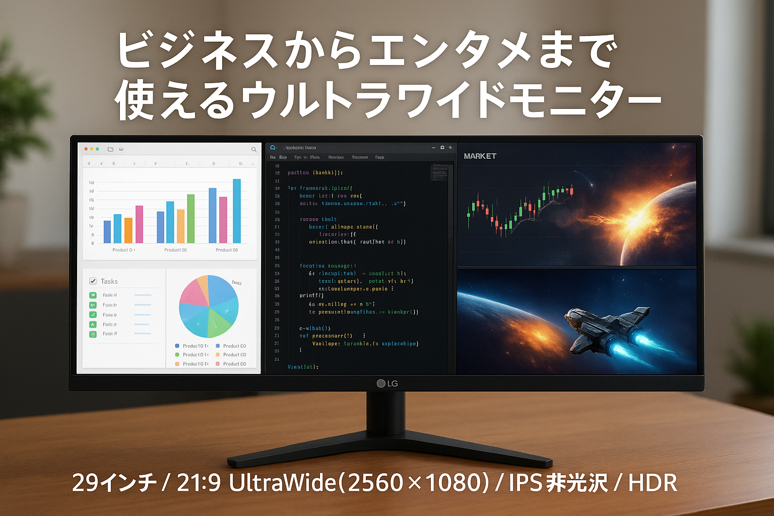 LG モニター ディスプレイ 平面 29WQ500-B 29インチ/ 100Hz / MBR1ms / 業効率アップ、ビジネス、プログラミング、トレーディング、グラフィック、映画、ゲーム/21:9 ウルトラワイド(2560×1080) / IPS非光沢/HDR/FreeSync/ブルーライト低減、フリッカーセーフ機能/HDMI、DisplayPort / 3年安心・無輝点保証