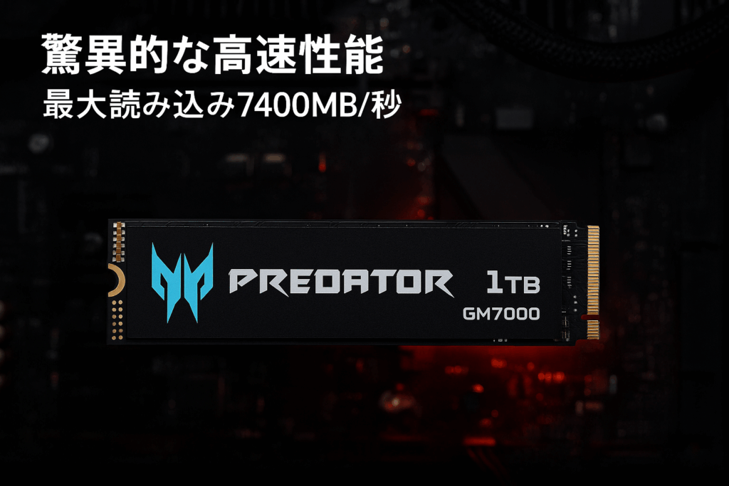 Acer Predator M.2 SSD 1TB GM7000 DRAMキャッシュ搭載 NVMe1.4 2280 PCIe Gen4×4 超高速(最大読み込み:7400MB/s、最大書き込み:6700MB/s) 内蔵SSD PS5/PS5 Pro動作確認済み 高耐久 3D NAND TLC メーカー5年保証