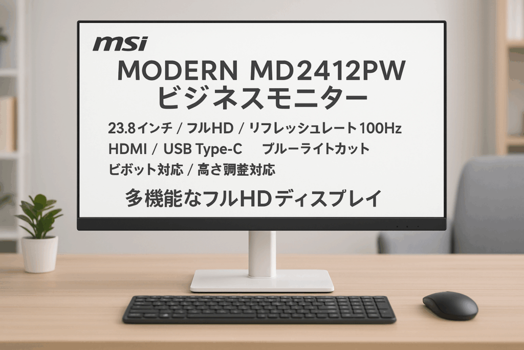 MSI Modern MD2412PW ビジネスモニター IPSパネル フルHD/23.8インチ/HDMI/USB Type-C/リフレッシュレート100Hz/ブルーライトカット/アンチフリッカー/VESA対応/ピボット・角度・高さ調整/メーカー3年保証