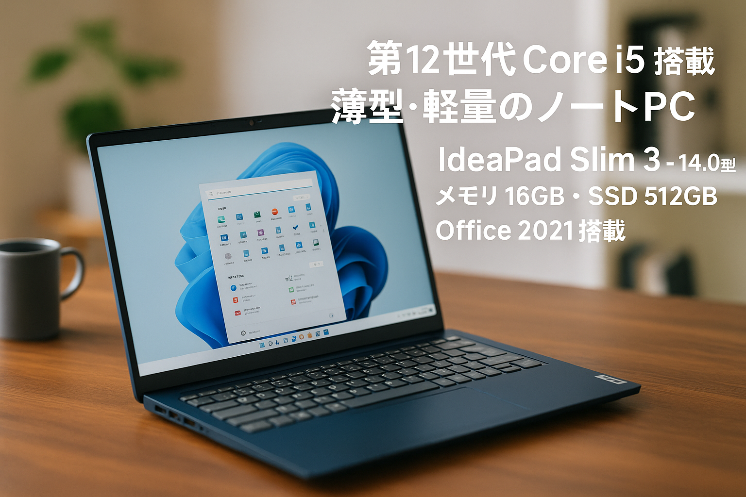 Lenovo ノートパソコン パソコン IdeaPad Slim3 14.0インチ 第 12 世代 インテル® Core™ i5 プロセッサー搭載 12450H メモリ16GB SSD512GB MS Office 2021搭載 Windows11 バッテリー駆動15.4時間 重量1.37kg アビスブルー 83EQ005CJP ノートPC