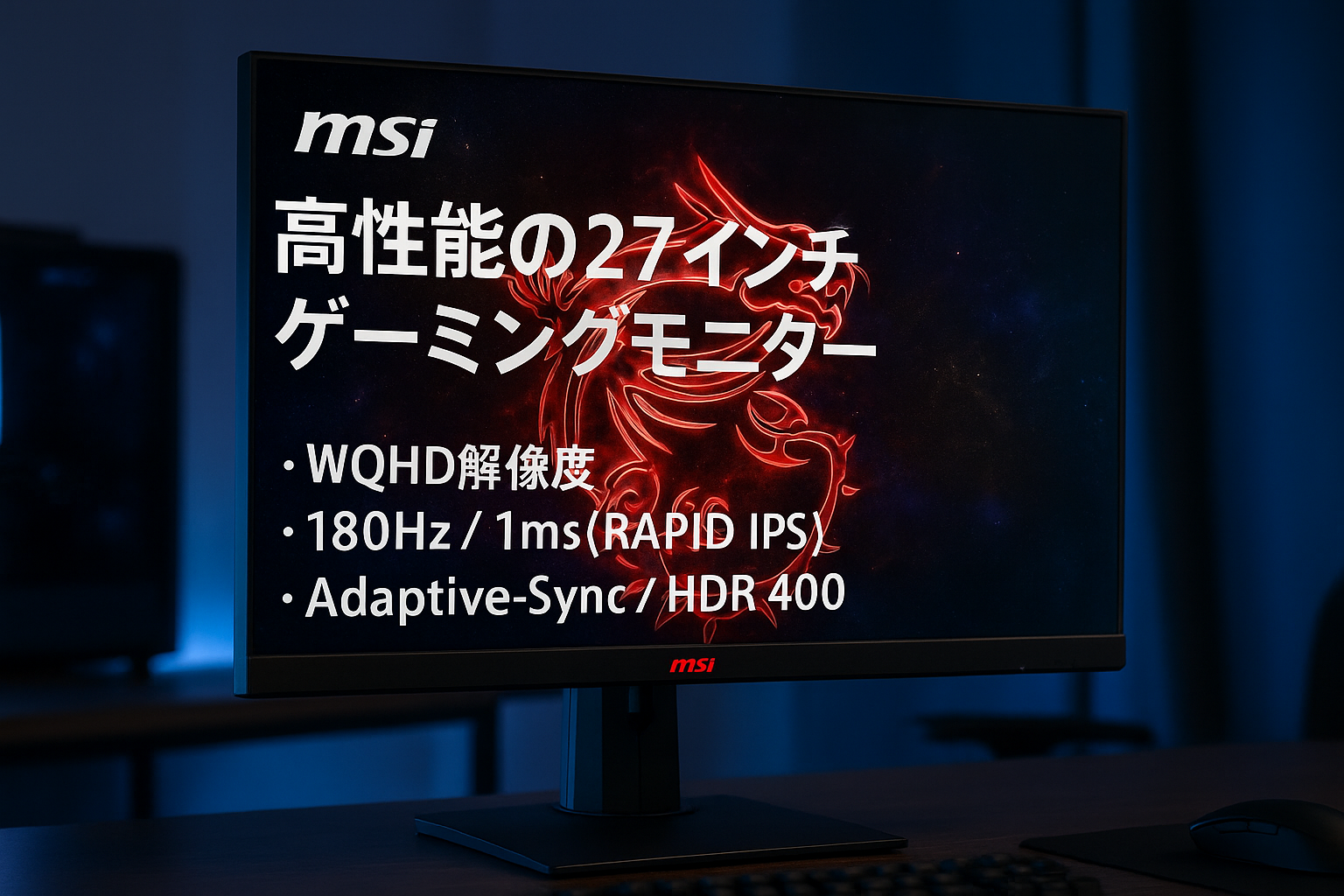 MSI ゲーミングモニター G274QPF E2 27インチ/WQHD/RAPID IPSパネル/180Hz/1ms(GTG)/Adaptive-Sync/DisplayHDR 400/HDMI/DP/USB Type-C/縦横回転・高さ調整/メーカー3年保証