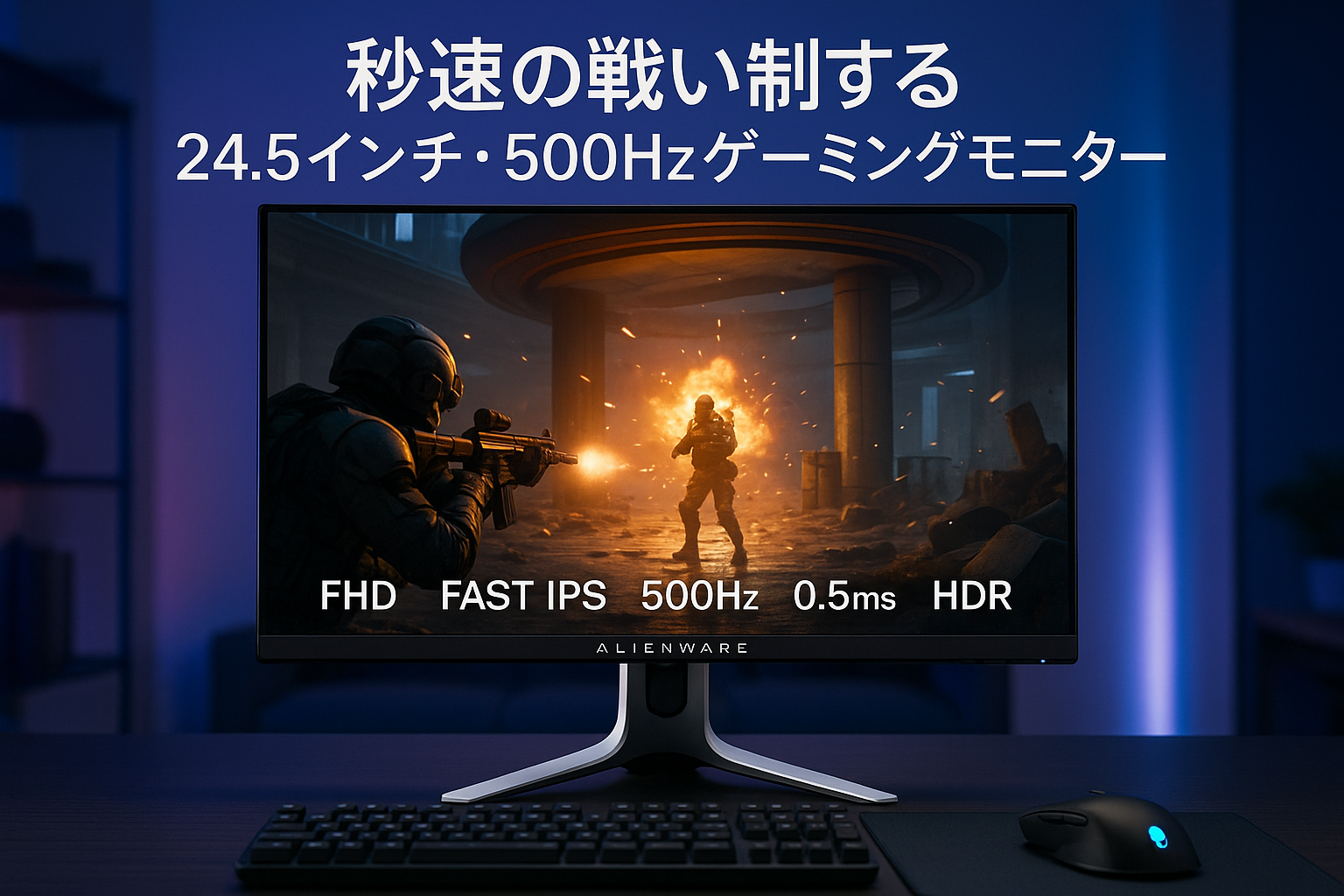 Dell AW2524HF 24.5インチ Alienware ゲーミングモニター(無輝点3年保証/FHD/Fast IPS,非光沢/DP×2,HDMI/sRGB 99%/縦横回転,高さ調整/0.5ms/500Hz/FreeSync Premium,HDR 10)