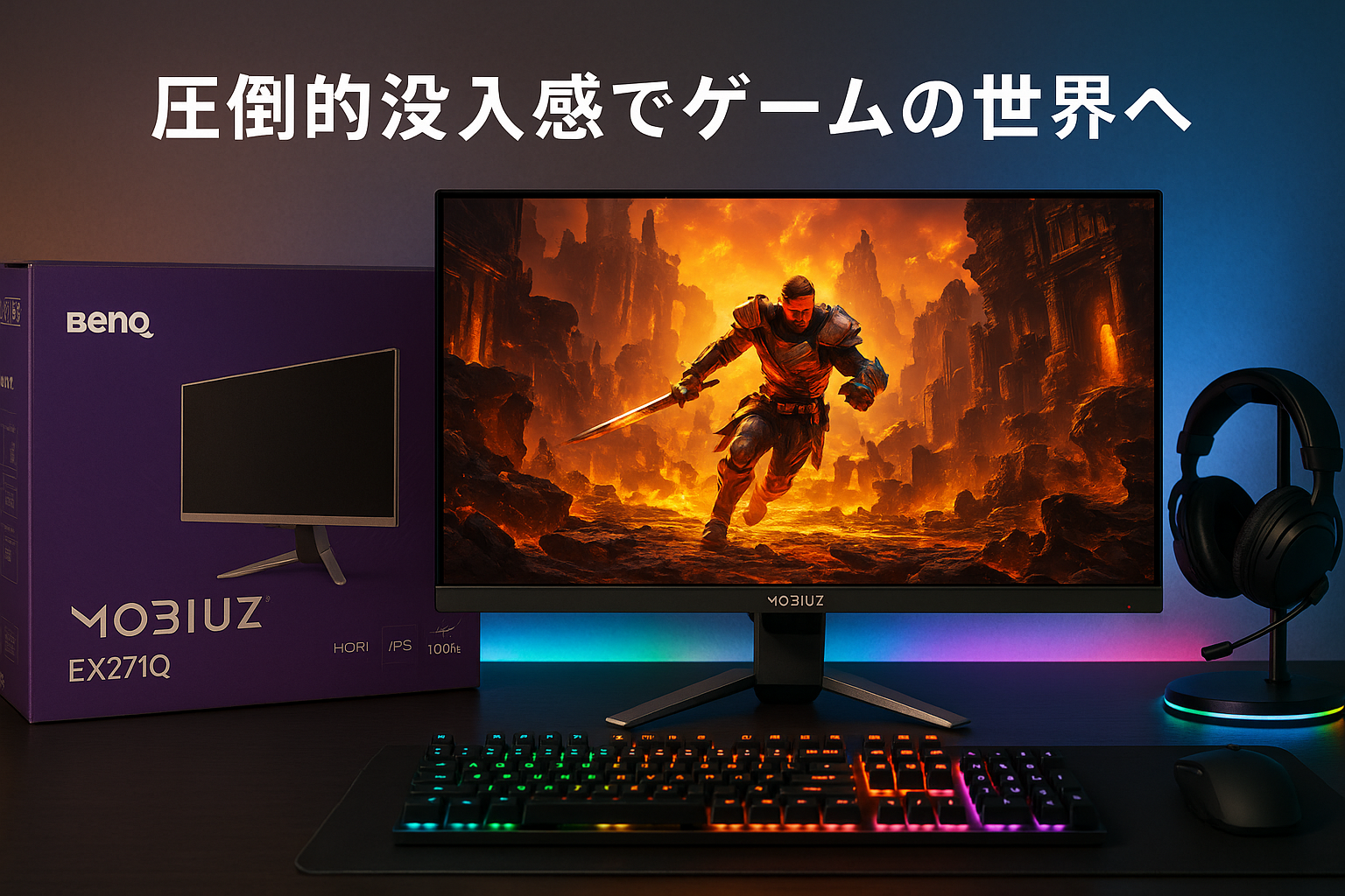 ベンキュージャパン BenQ MOBIUZ EX271Q (27インチ/WQHD/180Hz/1ms/HDR 400/PixSoulエンジン搭載/ESS DAC搭載/FreeSync Premium/輝度自動調整(B.I.+ Gen2)搭載)