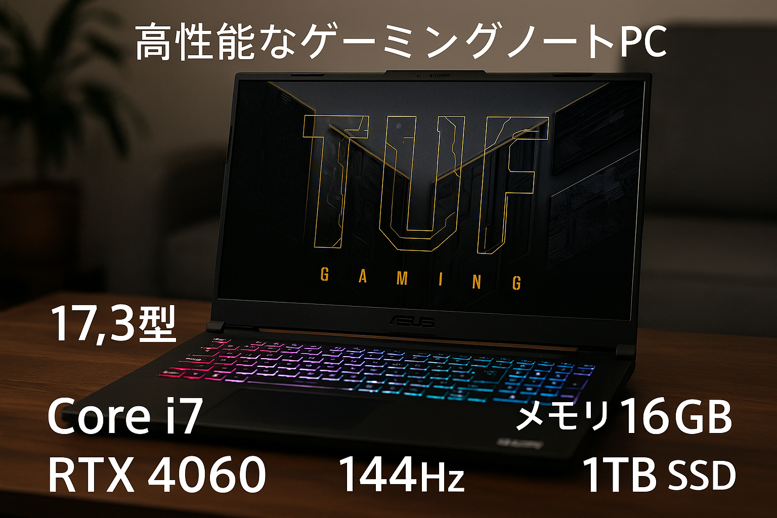 ASUS ゲーミングノートPC TUF Gaming F17 FX707VV 17.3型 RTX 4060 インテル Core i7 13620H メモリ16GB SSD1TB リフレッシュレート144Hz RGB イルミネートキーボード Windows 11 動画編集 Xbox Game Pass 3ヶ月利用権付き FX707VV-I7R4060A5200