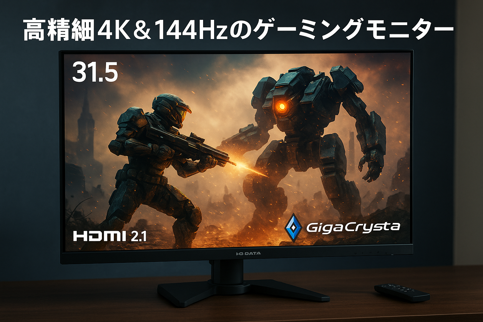 アイ・オー・データ IODATA ゲーミングモニター 31.5インチ GigaCrysta 144Hz 4K HDMI2.1 1ms (PS5/HDMI×3/DisplayPort/スピーカー付/リモコン付/高さ調整/土日サポート) LCD-GCU321HXAB/E