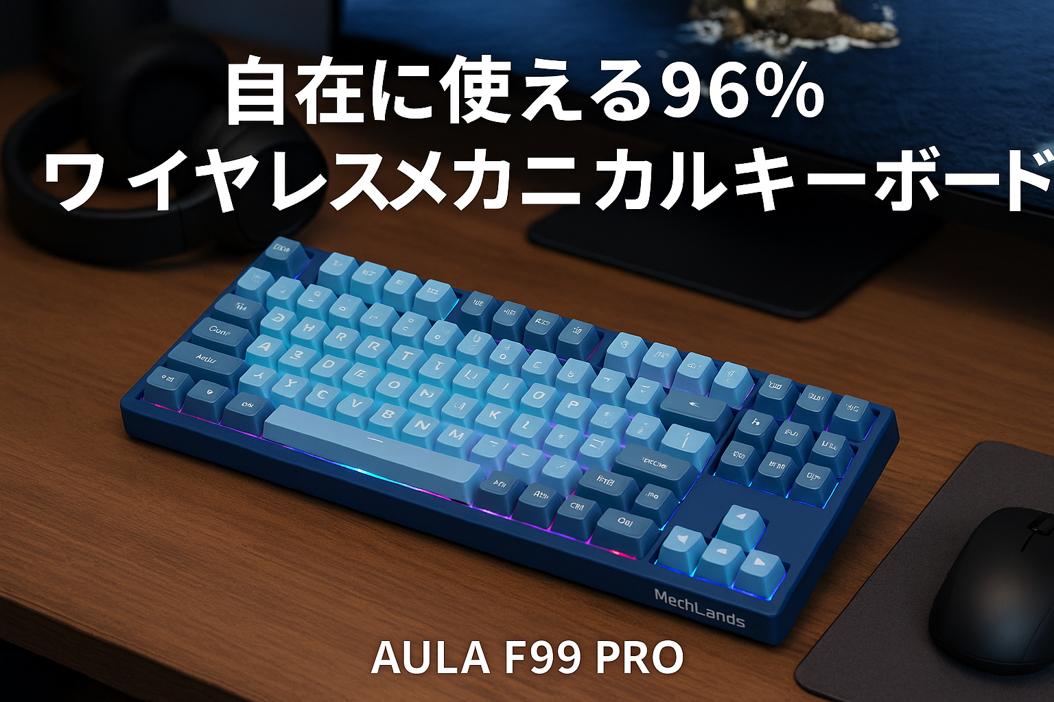 MechLands AULA F99 PRO 96% メカニカルキーボード BT5.0/USB-C/2.4GHz ワイヤレスゲーミングキーボード ホットスワップ対応ガスケットカスタムキーボード 8000mAH バッテリー ノブ Win/Mac 用 RGB バックライト付き (Blue)