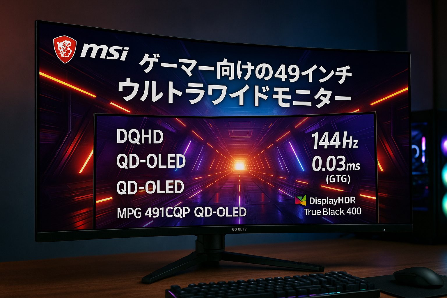 MSI 湾曲QD-有機EL ゲーミングモニター MPG 491CQP QD-OLED 49インチ/DQHD/QD-OLEDパネル/144Hz/0.03ms(GTG)/ハードウェアブルーライトカット/DisplayHDR True Black 400/AIビジョン搭載/HDMI2.1/DP/USB Type-C給電可能(最大90W)/KVMスイッチ/縦横回転・高さ調整/メーカー3年保証