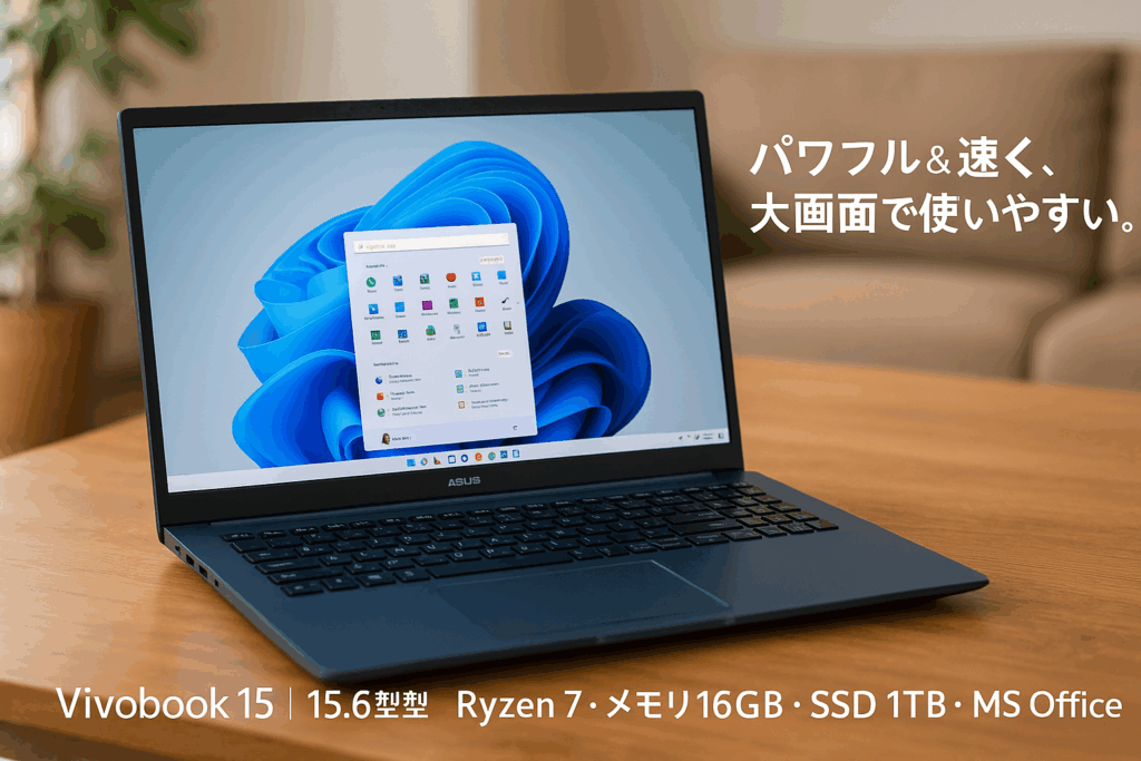 ASUS ノートパソコン Vivobook 15 M1502YA 15.6型 AMD Ryzen 7 7730U メモリ16GB SSD 1TB MS Office 2024搭載 Windows 11 バッテリー駆動 12.9時間 重量1.7kg Wi-Fi 6E クワイエットブルー M1502YA-R7161BLWS