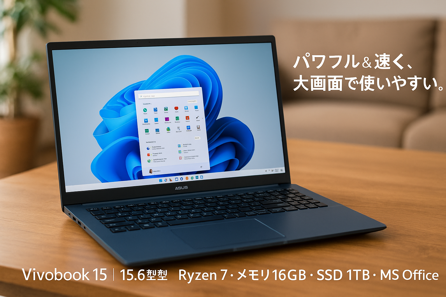 ASUS ノートパソコン Vivobook 15 M1502YA 15.6型 AMD Ryzen 7 7730U メモリ16GB SSD 1TB MS Office 2024搭載 Windows 11 バッテリー駆動 12.9時間 重量1.7kg Wi-Fi 6E クワイエットブルー M1502YA-R7161BLWS
