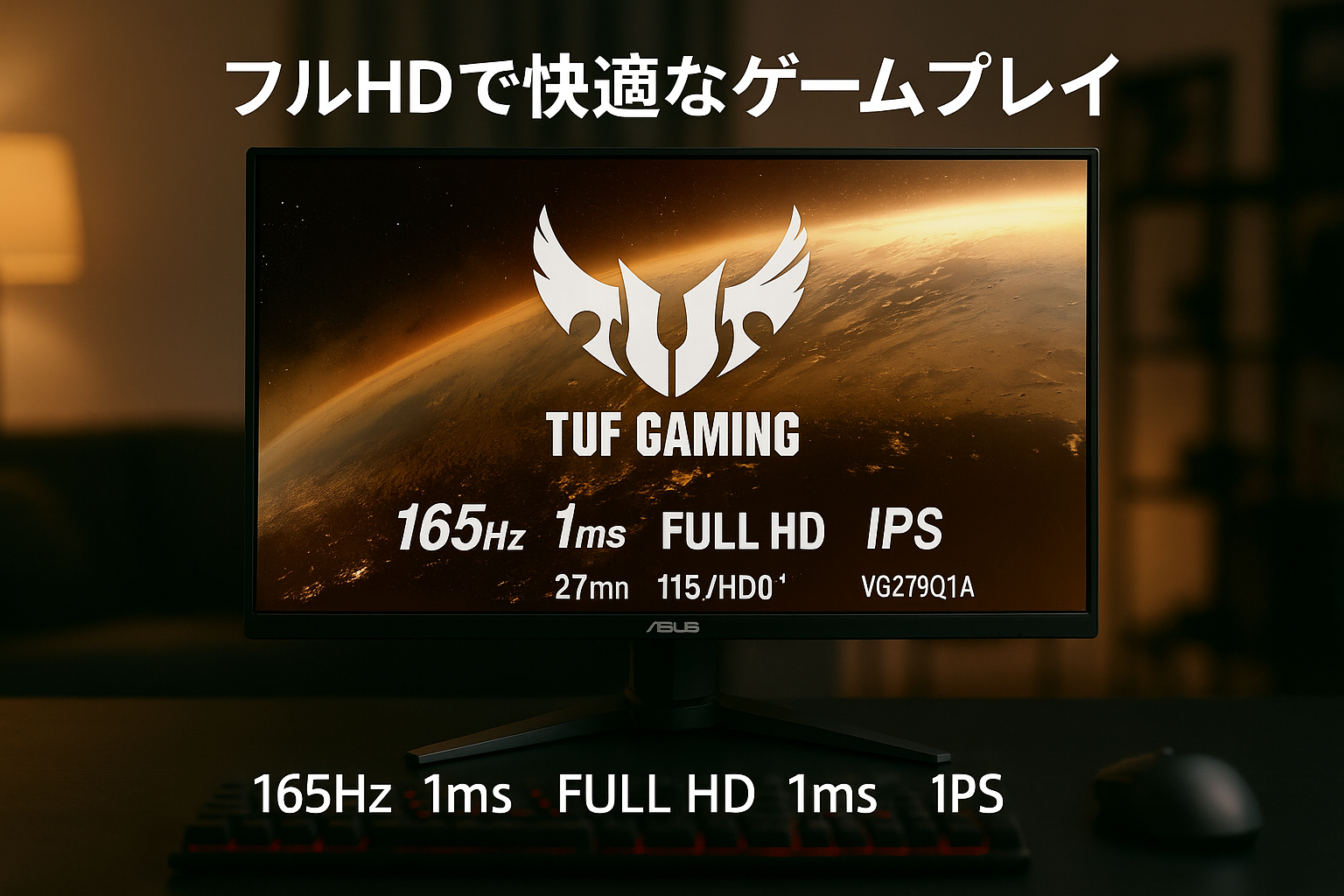 ASUS ゲーミングモニター 165Hz 27インチ モニター IPS フルHD 1ms HDMI1.4(x2) DsiplayPort1.2 TUF Gaming VG279Q1A