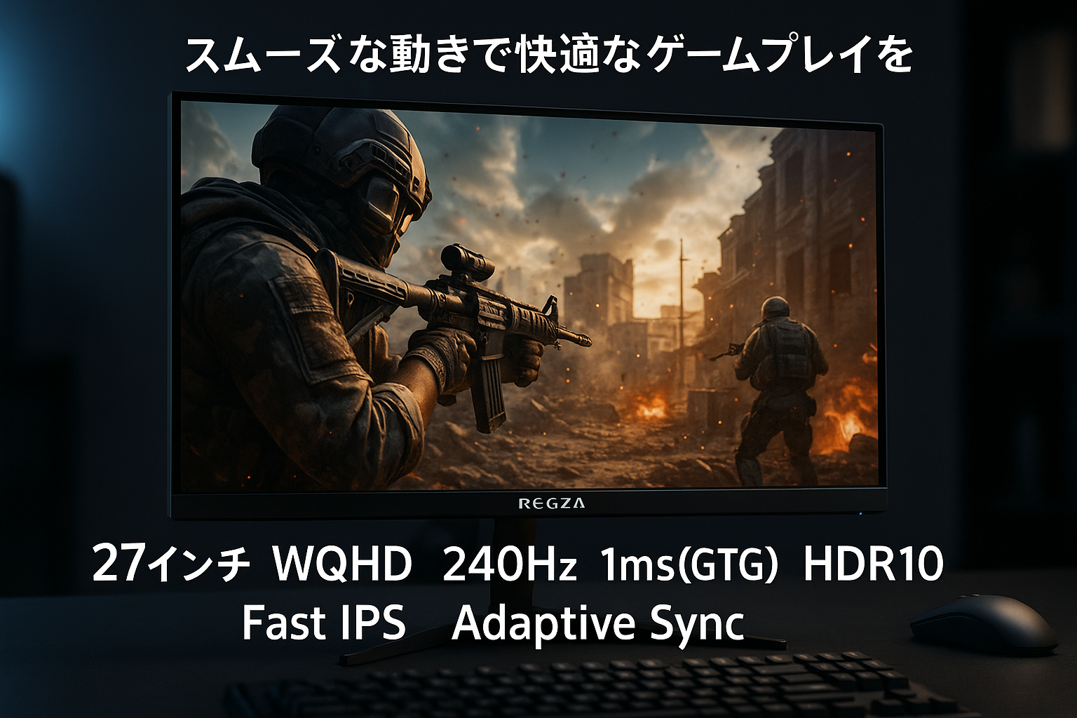 REGZA ゲーミングモニター 27インチ WQHD 240Hz 1ms(GTG) HDR10 Fast IPSパネル Adaptive Sync HDMI対応 RM-G276N