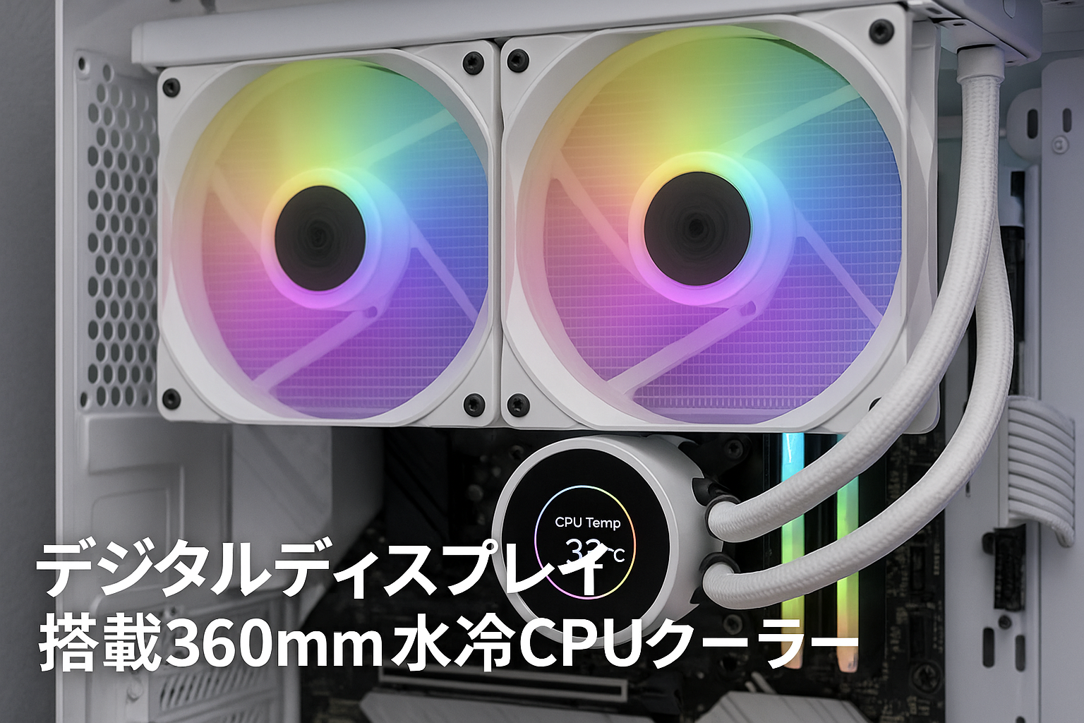 Ocypus Iota L36 CPUクーラー 水冷、デジタルディスプレイ、360MM AIO 簡易水冷CPUクーラー、効率的な冷却ポンプ、ARGB照明コントロール、120MM PWMファン、最大2000 RPM、AMD & Intel LGA対応 (ホワイト)