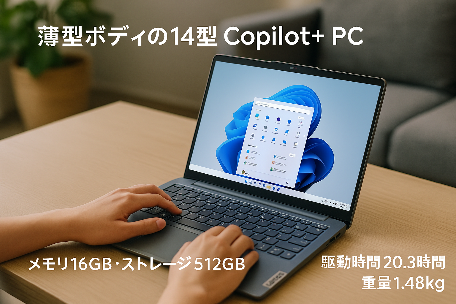 Lenovo ノートパソコン copilot pc IdeaPad Slim 5 14.0インチ SnapdragonR X Plus X1P-42-100 メモリ16GB SSD512GB バッテリー駆動20.3時間 重量1.48kg クラウドグレー 83HL001FJP copilot+ pc パソコン