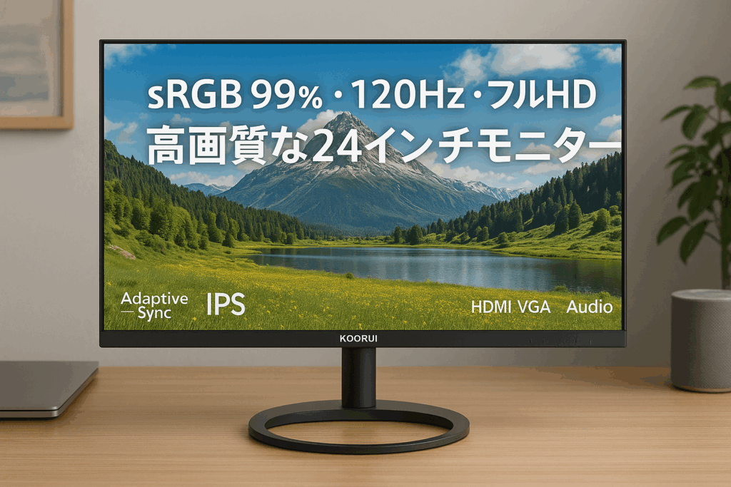 KOORUI モニター 24インチ 120Hz フルHD 1920x1080 IPSパネル PCモニター sRGB 99% Adaptive Sync対応/HDMI/VGA/オーディオ端子 ブルーライト軽減 VESAマウント対応 角度調整可能 E2411H