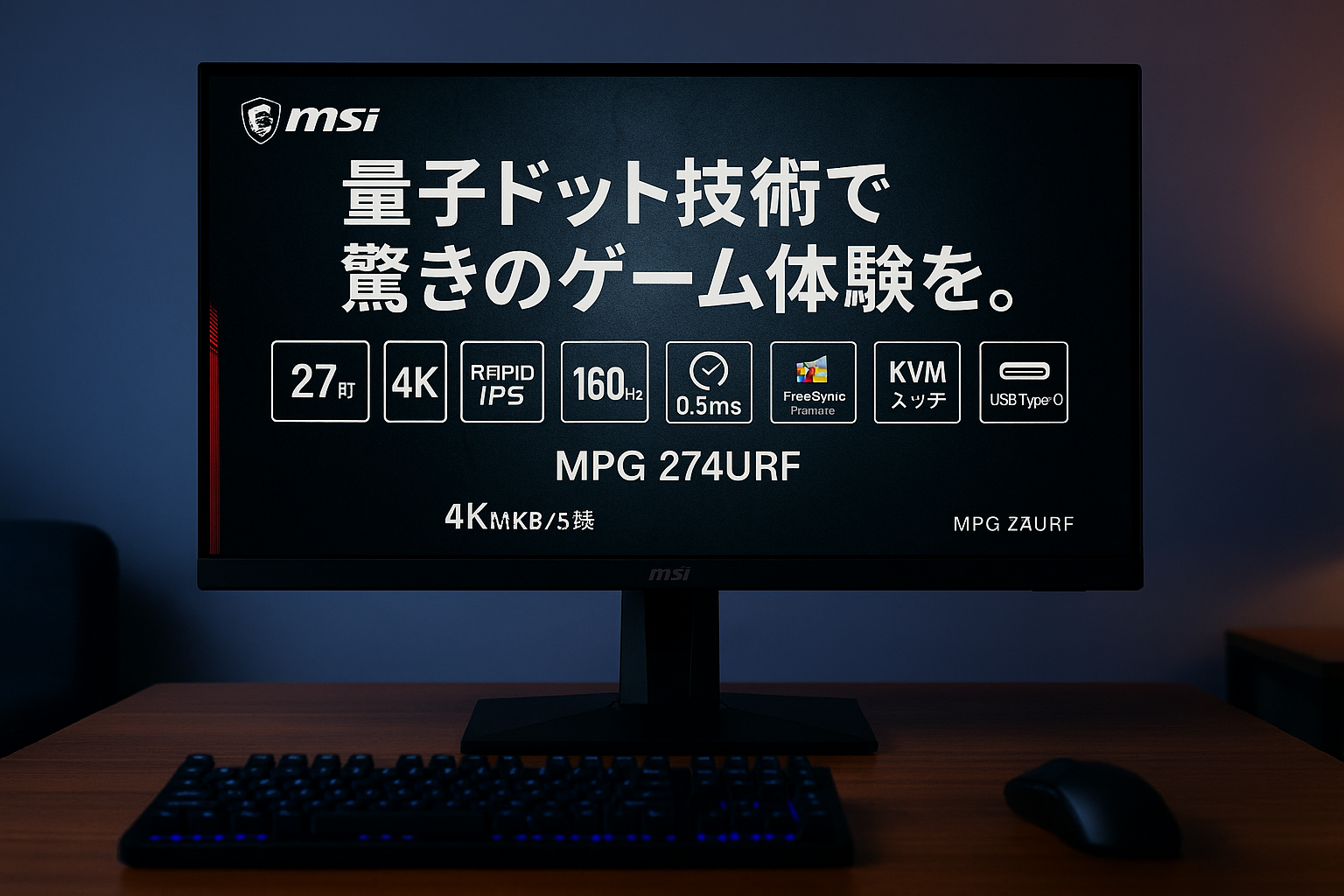 MSI ゲーミングモニター MPG 274URF QD 27インチ/4K/RAPID IPS/160Hz/0.5ms(GTG)/量子ドット/FreeSync Premium/DisplayHDR 400/KVMスイッチ/HDMI 2.1/DP 1.4a/USB Type-C(最大65W)/縦横回転・高さ調整/メーカー3年保証