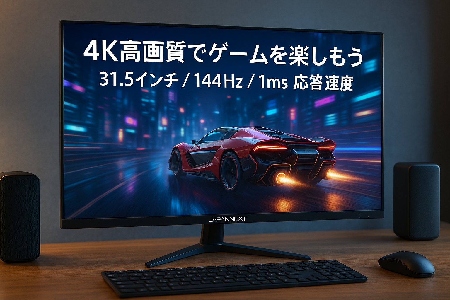 JAPANNEXT 31.5インチ ゲーミングモニター120Hz 144Hz 160Hz 1ms 4K UHD 3840x2160解像度 VA パネル ディスプレイ (HDMI/DisplayPort/ブルーライトカット / 視野角178°) JN-315V160UR