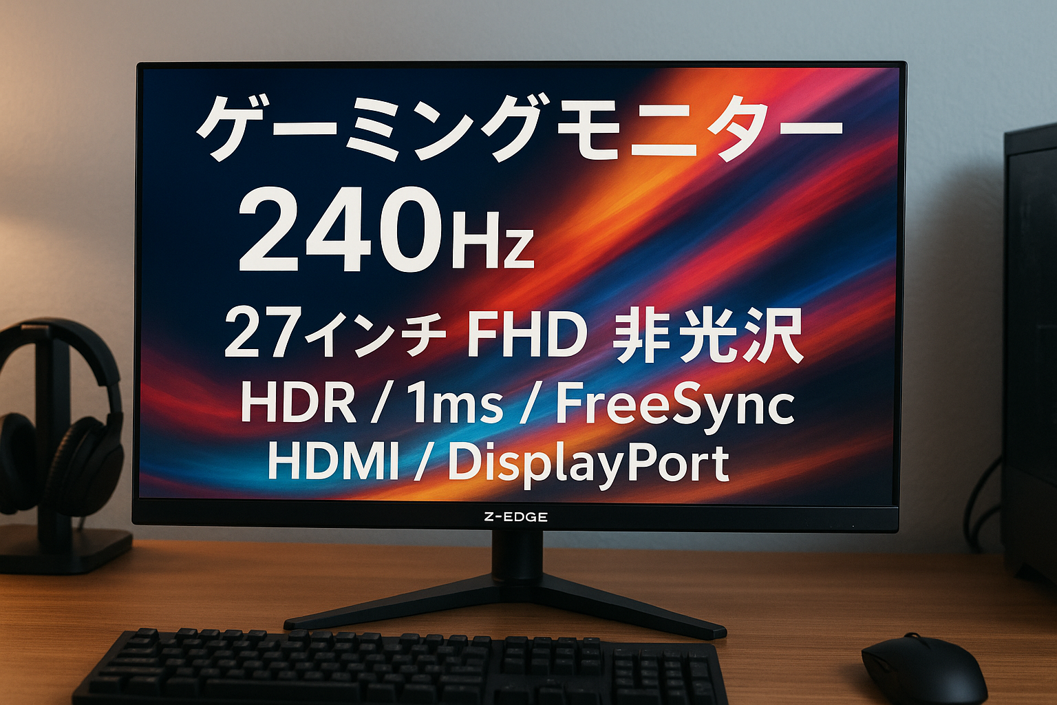 Z Z-Edge ゲーミングモニター 240Hz 27インチ ディスプレイ LED FHD 1920x1080/非光沢/IPSパネル/超薄型/HDR(標準輝度:400cd/㎡)/1ms/FreeSync/HDMI/DisplayPort UG27PJ（ブラック）