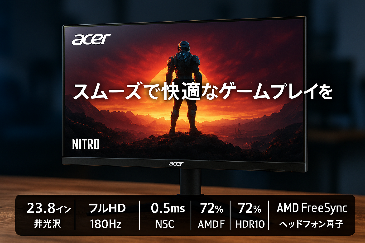 Acer ゲーミングモニター 23.8インチ VA フルHD 非光沢 180Hz 0.5ms NTSC 72% AMD FreeSync HDR10 HDMI 2.0 DisplayPort スピーカー・ヘッドフォン端子 搭載 Nitro KG241YP3bmipx