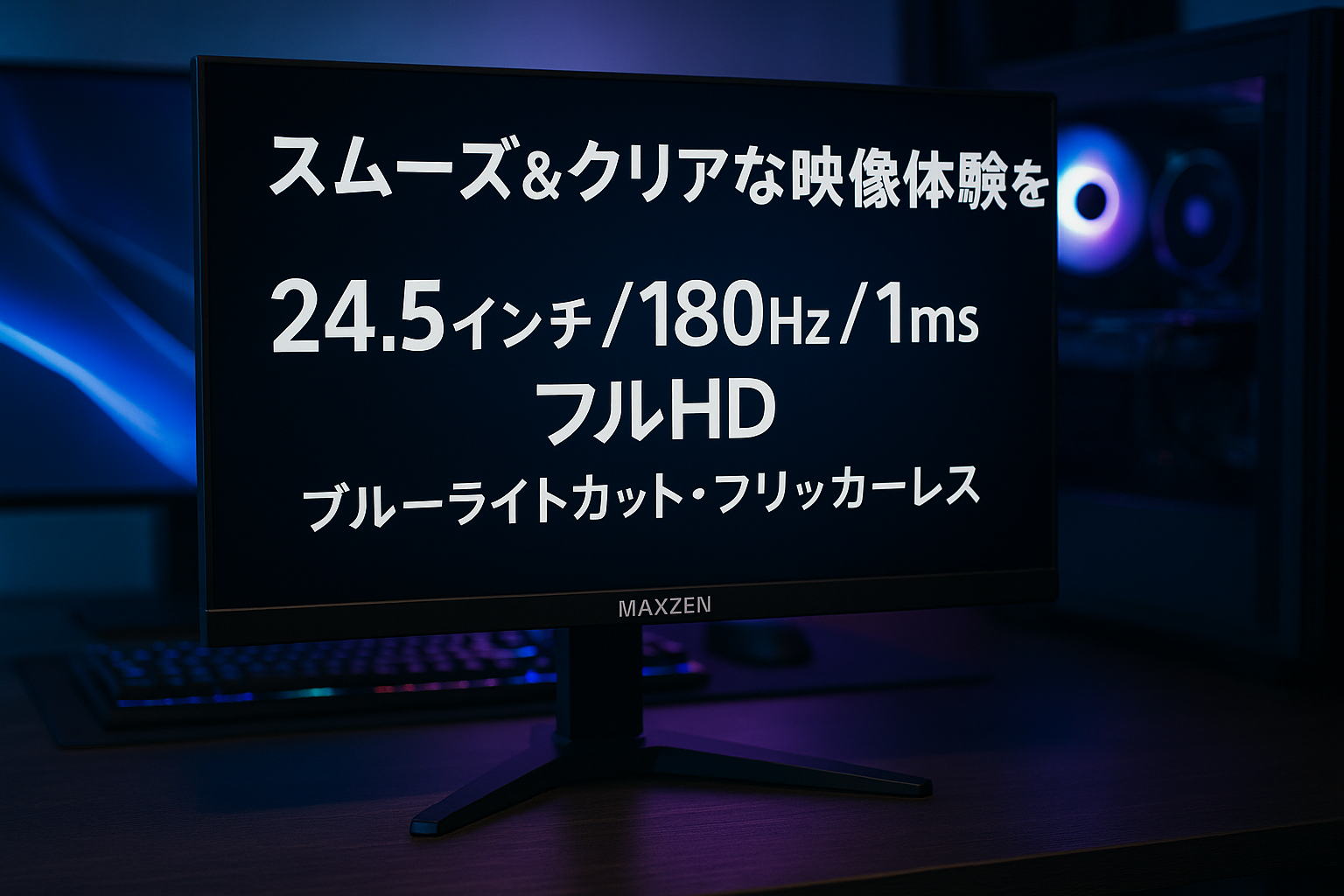 MAXZEN ゲーミングモニター モニター 24.5インチ 24インチ 180Hz FHD 1080P 1ms HDMI2.0 DP1.4 ブルーライトカット フリッカーレス 24型 FullHD ノングレア Adaptive-Sync ブラック MGM25IC03 マクスゼン