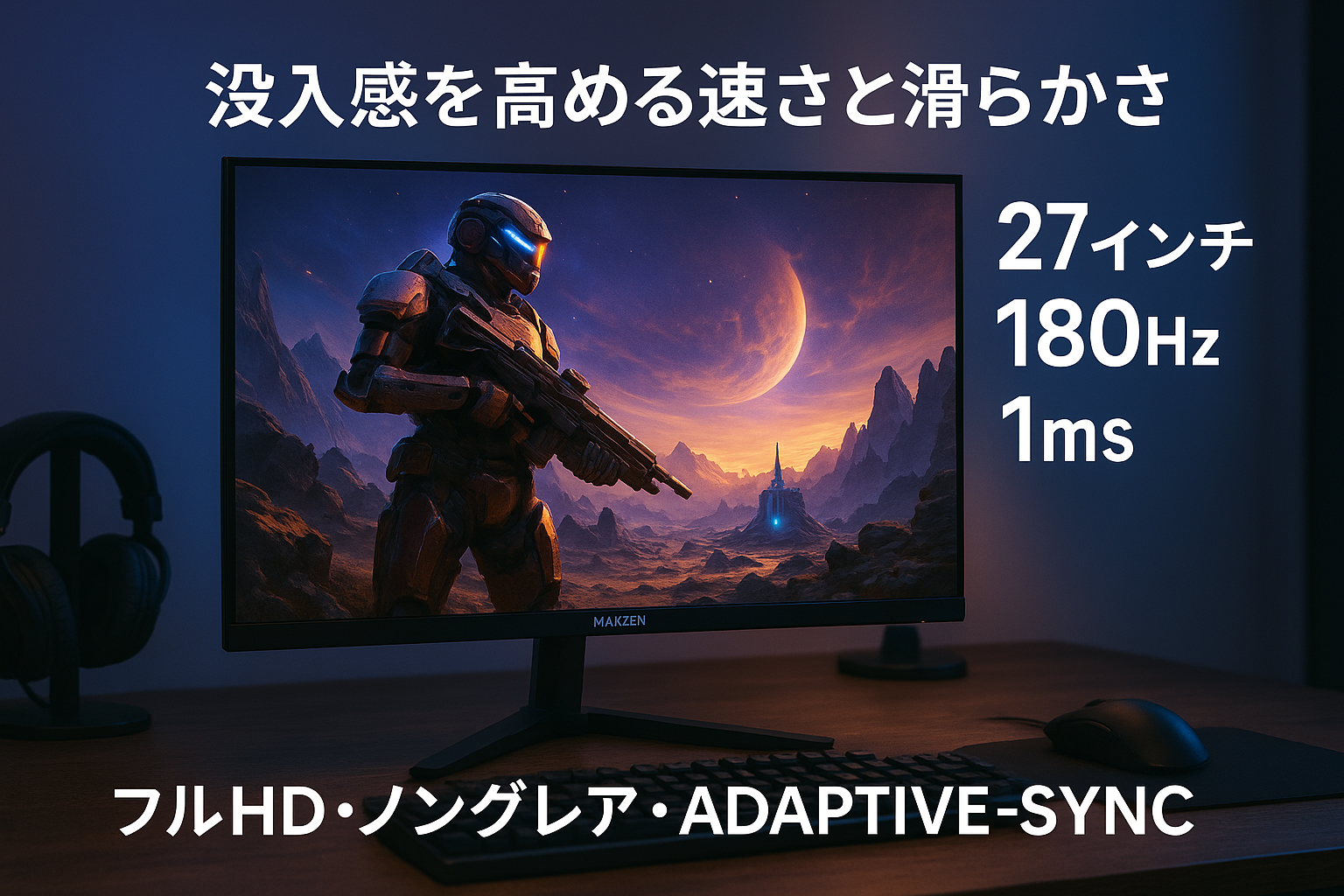 MAXZEN ゲーミングモニター モニター 27インチ 180Hz FHD 1080P 1ms HDMI2.0 DP1.4 ブルーライトカット フリッカーレス 27型 FullHD ノングレア Adaptive-Sync ブラック MGM27IC03 マクスゼン