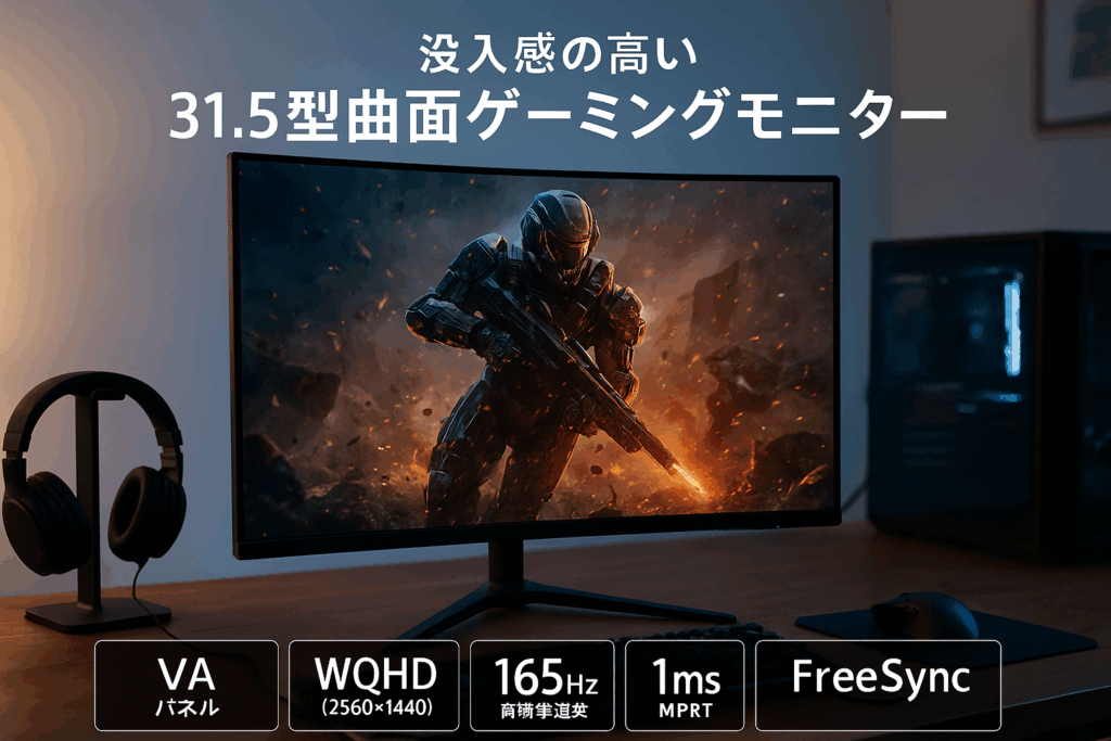 ゲーミングモニター 31.5インチ VA カーブスクリーン 165Hz WQHD フリッカーレス FreeSync 31.5型 PIP/PBP 角度調節 FullHD ブルーライトカット MPRT1.0ms HDMI2.0×2 DisplayPort1.4×2 フレームレス 壁掛け 視野角178°ノングレア adptive sync MAXZEN MGM32IC02 マクスゼン