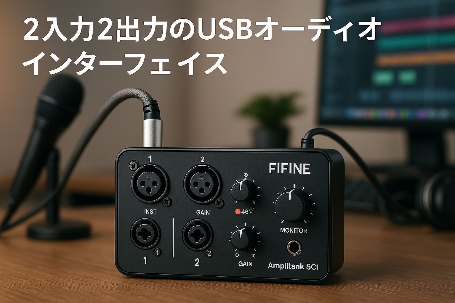 FIFINE USBオーディオインターフェイス 2入力2出力 XLRマイク接続 楽器入力対応 音声モニタリング可能 ゲイン調節ノブ 48Vファンタム電源 楽器/ギター/音楽 ビデオ/動画作成 録音/実況/配信 ポッドキャスト オーディオミキサー ボーカル用 Amplitank SC1