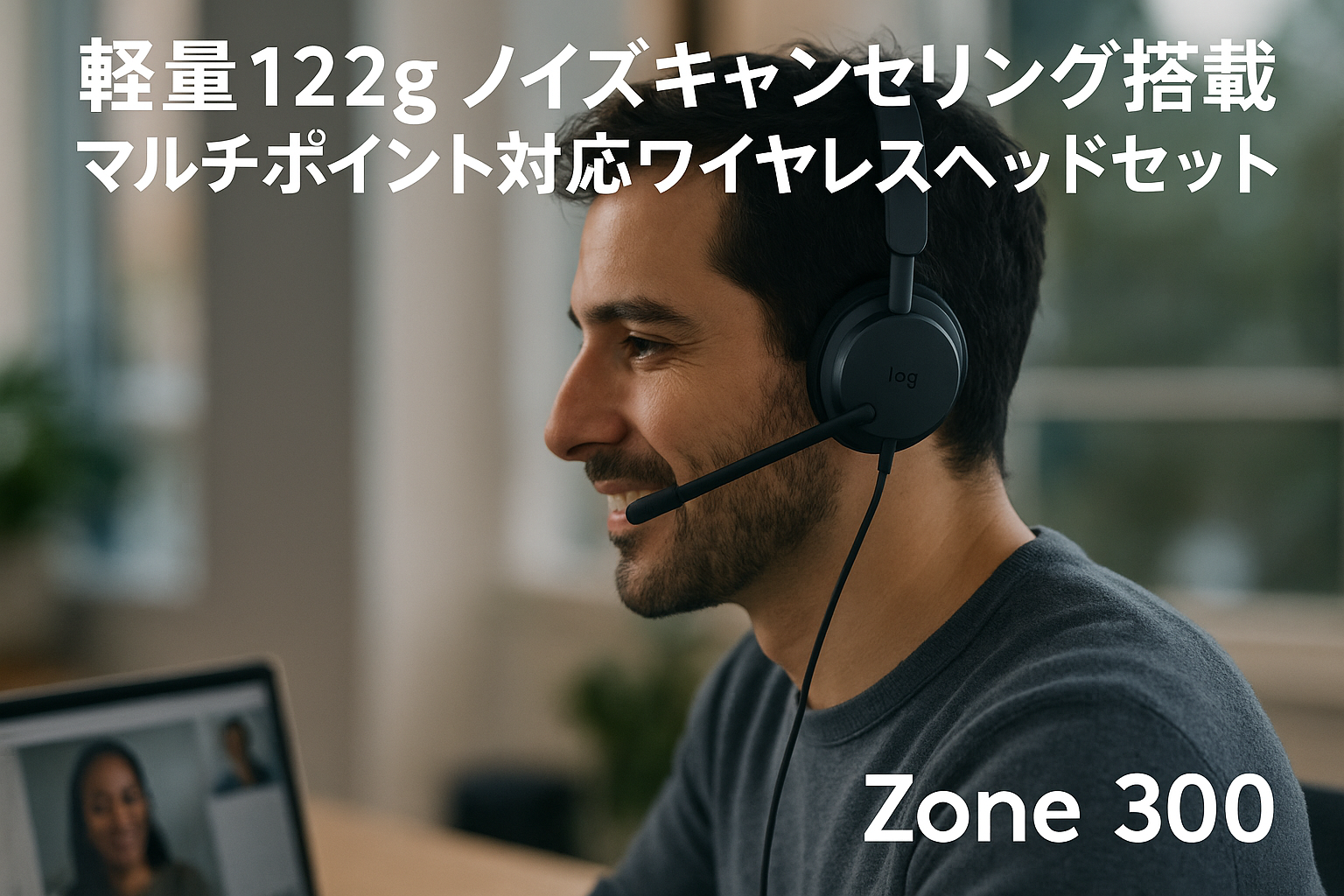 ロジクール ワイヤレスヘッドセット ZONE 300 Zone300MBK Bluetooth 軽量 122g マルチポイント接続対応 2台同時接続 デュアルビームフォーミングマイク搭載 ノイズキャンセリング マイク付き USB TYPE-C 充電式 ワイヤレス ヘッドセット ヘッドホン ヘッドフォン Zone300 ミッドナイトブラック 国内正規品