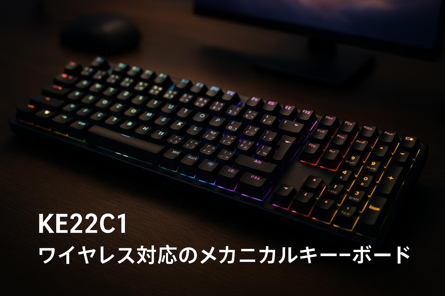 KE22C1 メカニカルゲーミングキーボード 108キー搭載 日本語配列 2.4G無線 Bluetooth 有線 黄軸 フルNキーロールオーバー キースイッチ寿命 約5000万回 キーストローク 1.4mm RGBライティング 約1680万色 国内サポート