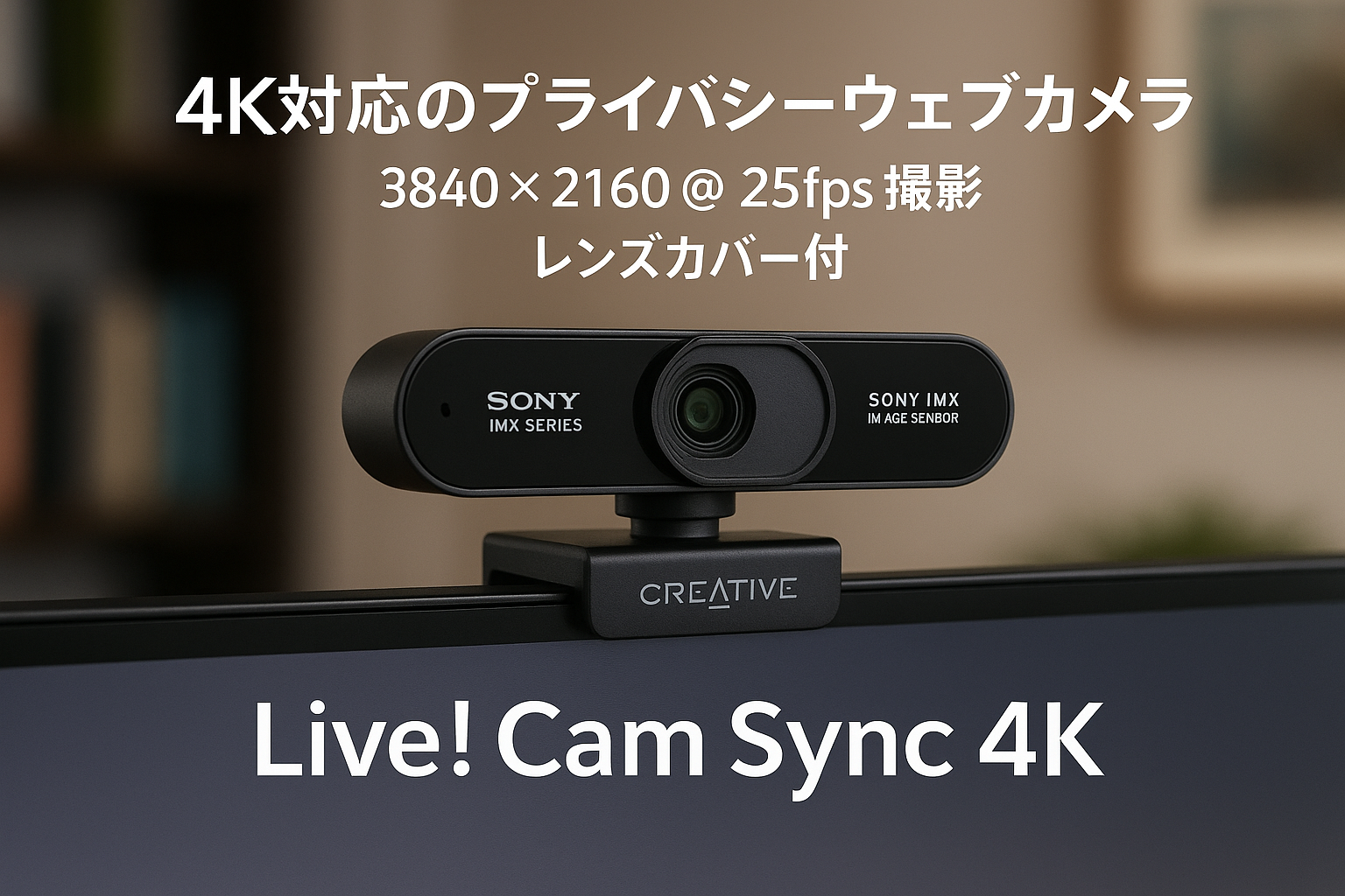 Creative Live! Cam Sync 4K Sony IMXシリーズ 8MPイメージセンサー採用 4K UHD 3840 x 2160 @ 25fps プライバシー用レンズカバー付 Webカメラ LC-SYNC4K
