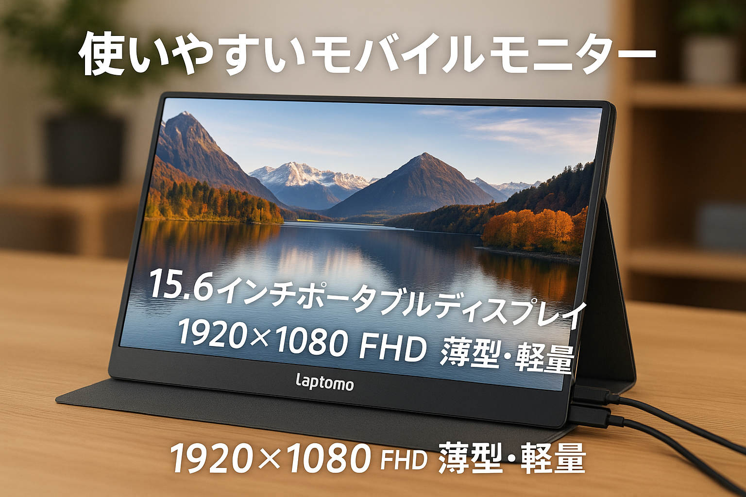 Laptomo モバイルモニター 15.6インチ 1920×1080 FHD ポータブルディスプレイ 薄型 サブモニター軽量 モバイルディスプレイ 非光沢IPSパネル マグネット保護カバー付き HDRモード対応 スピーカー内蔵 Type-C/HDMI端子 PS4/PS5/XBOX/Switch/PC/Mac対応