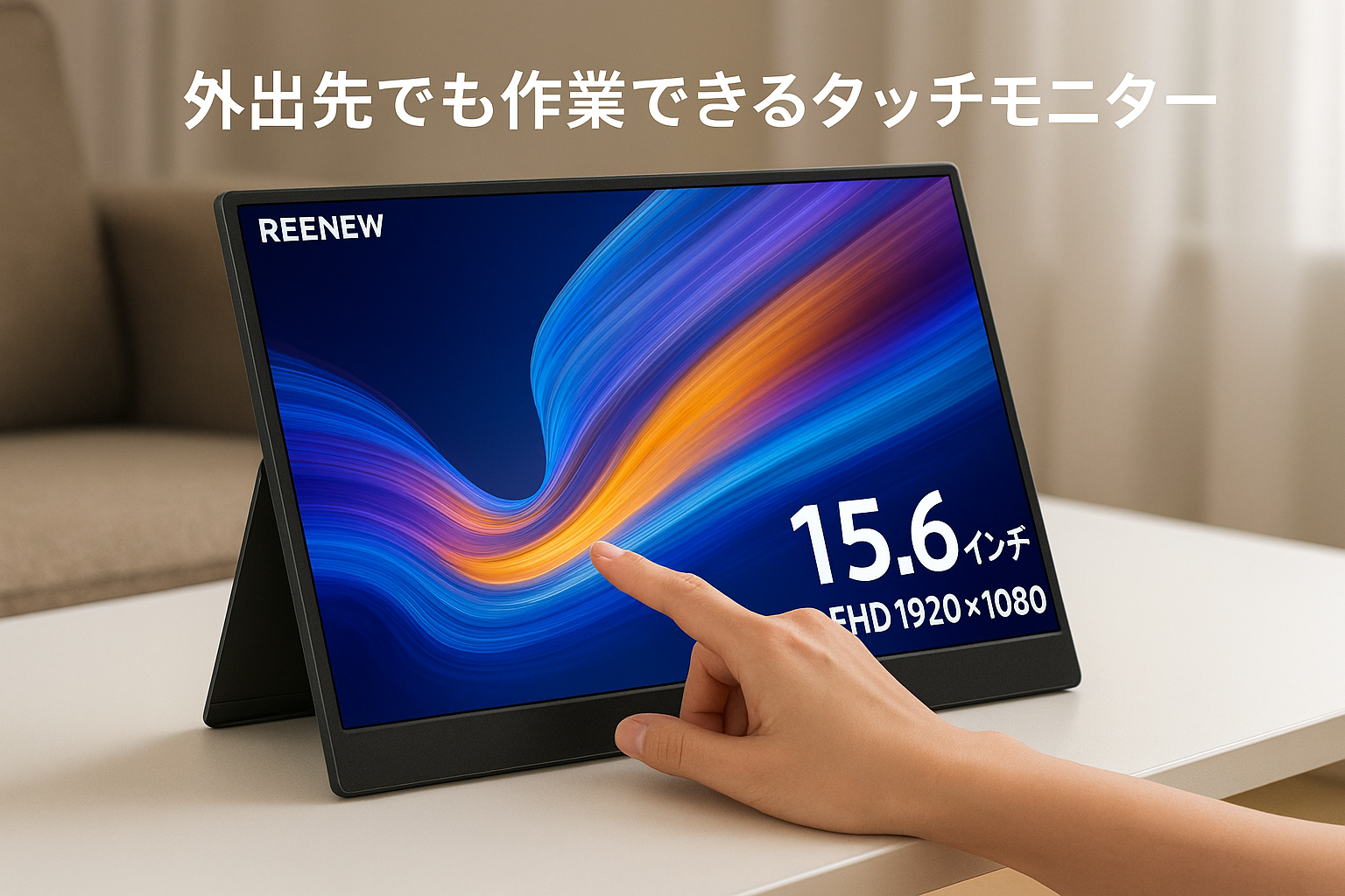 REENEW モバイルモニター タッチスクリーン 15.6インチ FHD 1920x1080p HDMI/VGA/DVI HDR VESA軽量 自立型スタンド 薄型モニター IPS液晶パネル16:9画面比旅行用 外部スクリーン パソコン/タブレット/Xbox/Switch/PS3/4/5 など対応 (15.6'' TP-ZJ)