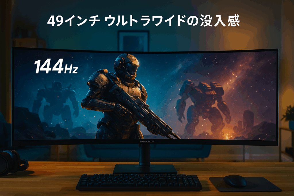 INNOCN 49インチ ゲーミング サーフェス 湾曲 モニター 144hz ウルトラワイドモニター カーブフルHD 95% DCI-P3 HDR400 HDMI/Display Port/Type-C 65W/USB/RJ45 高さ調整 ホーン 目の保護 - 49C1G