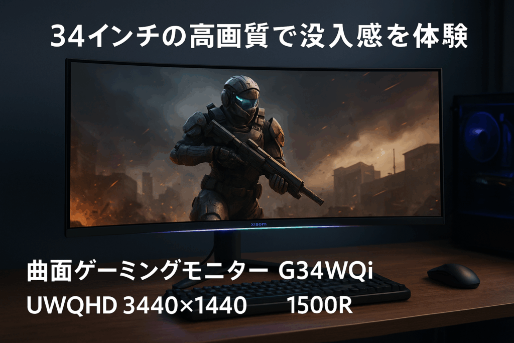 Xiaomi 曲面 ゲーミングモニター G34WQi 34インチ UWQHD超ワイドスクリーン180Hz MPRT1ms 3440x1440 1500Rの湾曲率 VA非光沢 sRGB100% FreeSync Premiumティアリング防止 テクノロジー認証 RGB周囲光