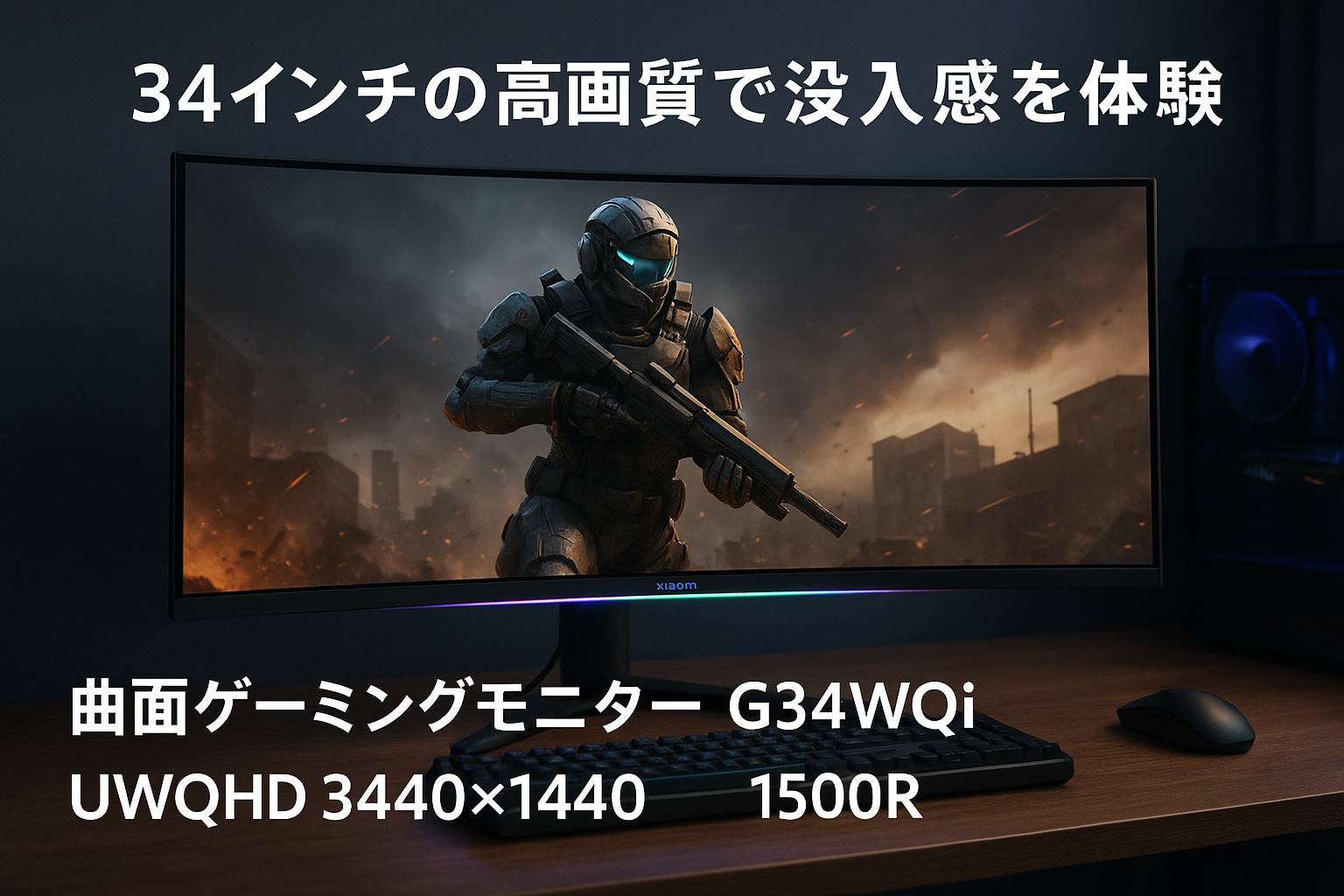 Xiaomi 曲面 ゲーミングモニター G34WQi 34インチ UWQHD超ワイドスクリーン180Hz MPRT1ms 3440x1440 1500Rの湾曲率 VA非光沢 sRGB100% FreeSync Premiumティアリング防止 テクノロジー認証 RGB周囲光
