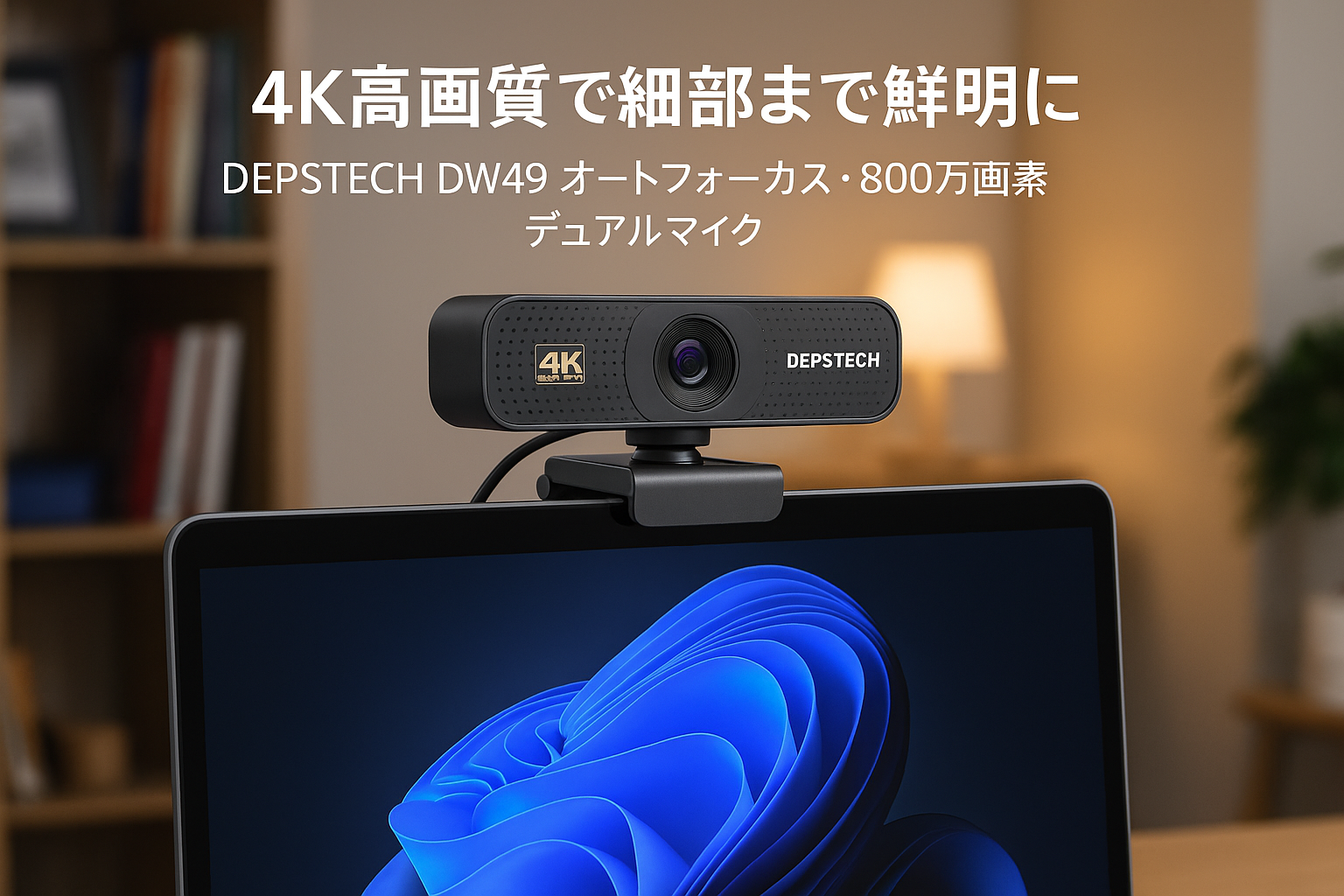 DEPSTECH DW49 Webカメラ 4K オートフォーカス 800万画素 UHD画質 ウェブカメラ デュアルマイク内蔵 自動調光補正 USB接続 ビデオチャット ビデオ会議 生放送 PC MAC OS 24ケ月保証付