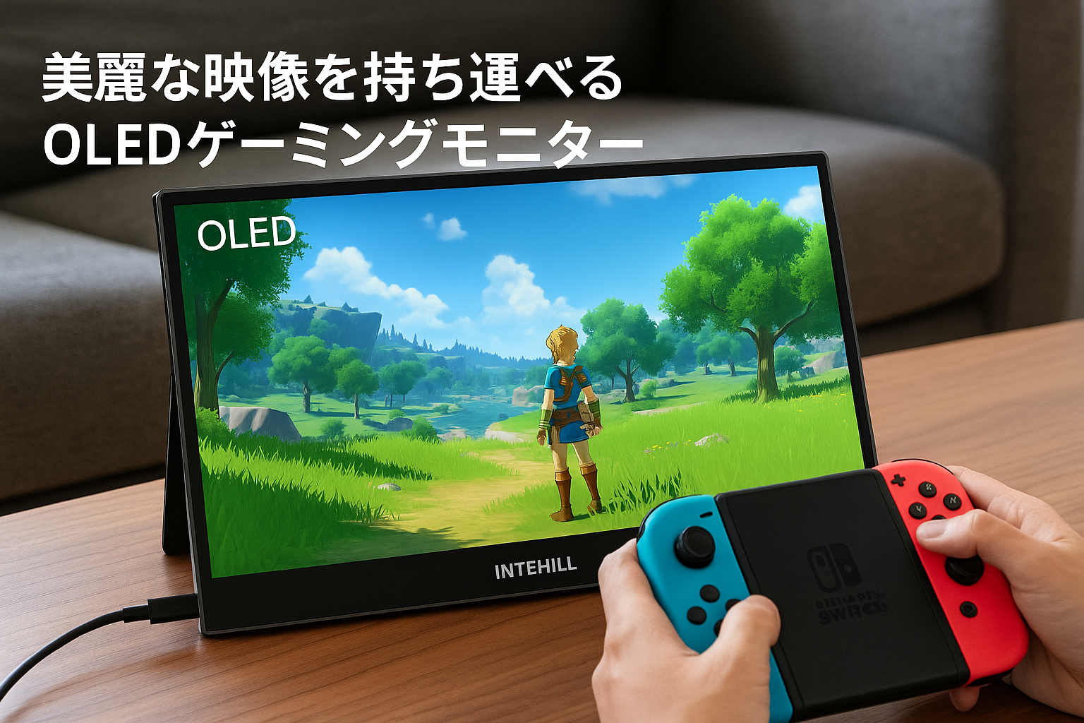 Intehill モバイルモニター 13.3インチ 有機el モニター OLEDパネル自発光 1080P 10Bit DCI-P3 100% 100000:1高輝度 HDR対応 ゲーミングモニター USB Type-C ミニHDMIポート搭載 Switch モニター F13NA