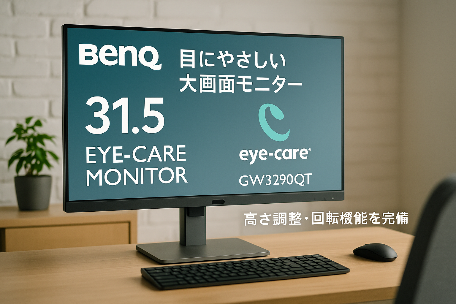 ベンキュージャパン BenQ アイケアモニター GW3290QT (31.5インチ/WQHD/IPS/USB Type-C 65W給電/HDMI/DP/ノイズキャンセリングマイク内蔵/ノイズフィルタースピーカー付き(2W×2)/デイジーチェーン/コーディングモード/輝度自動調整機能(B.I. Gen2)搭載/ブルーライト軽減プラス/フリッカーフリー/カラーユニバーサルモード/高さ調整/回